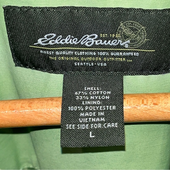 Eddie Bauer Lime GREEN TRENCH Coat HIDDEN BUTTONS Jacket lined Pockets 0373 LRG - Picture 14 of 16